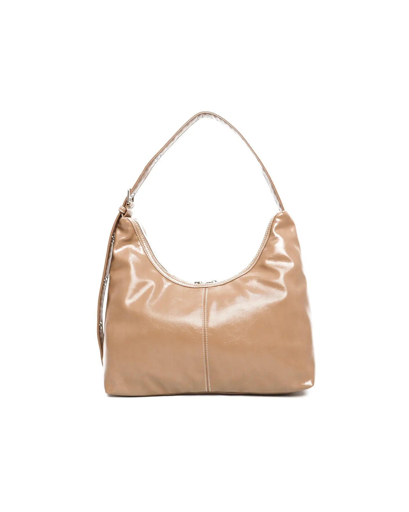 SIGNATURE POCKET LEATHER HOBO BAG IN MILK TEA TSL Singapore