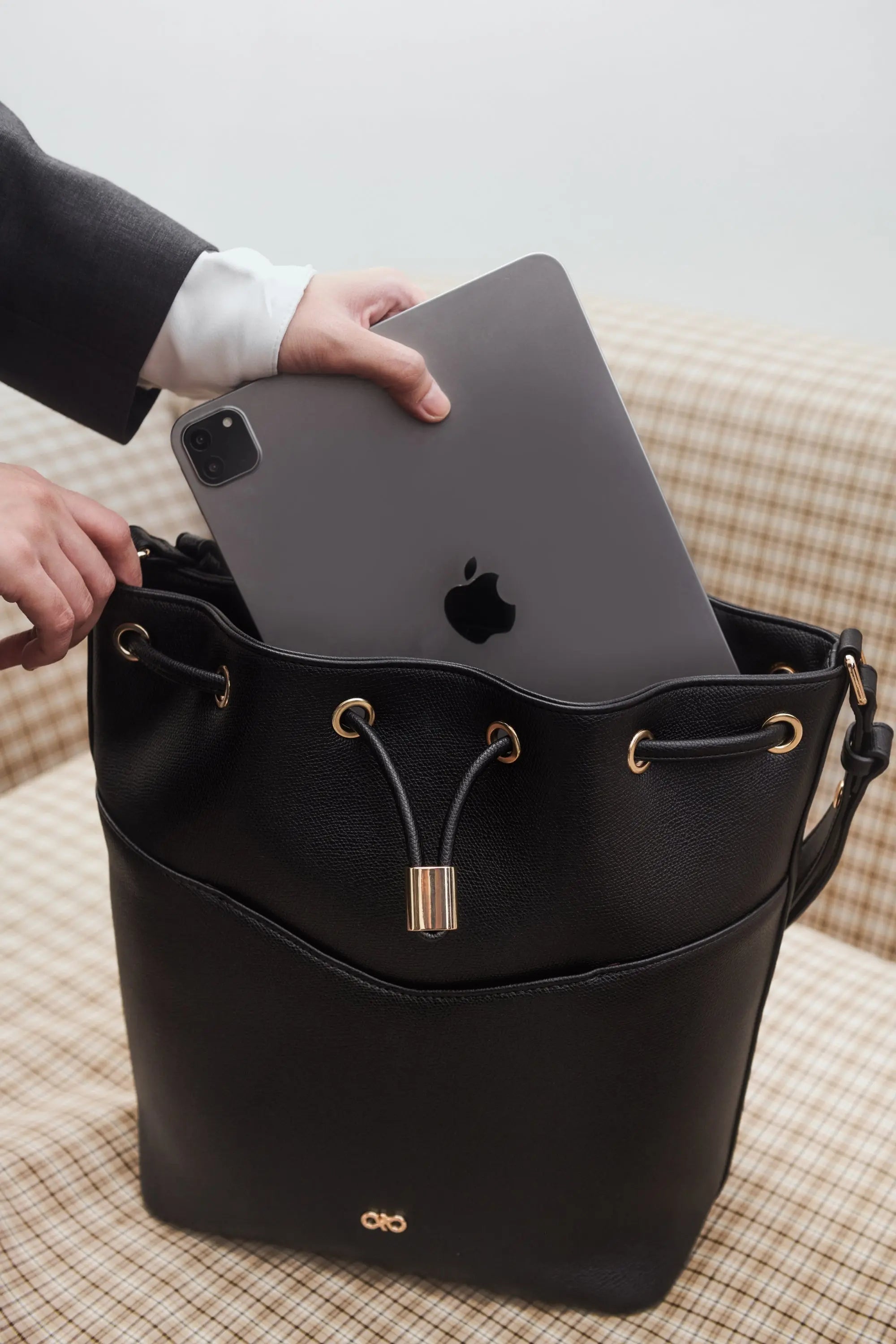 IMPERFECTLY YOURS BUCKET BAG IN BLACK