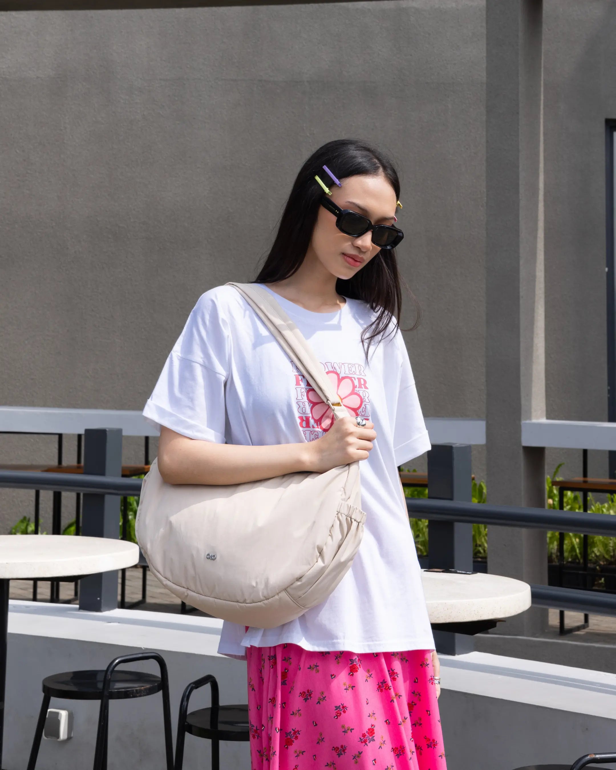 XL POSH CRESCENT BAG IN OAT TSL Singapore