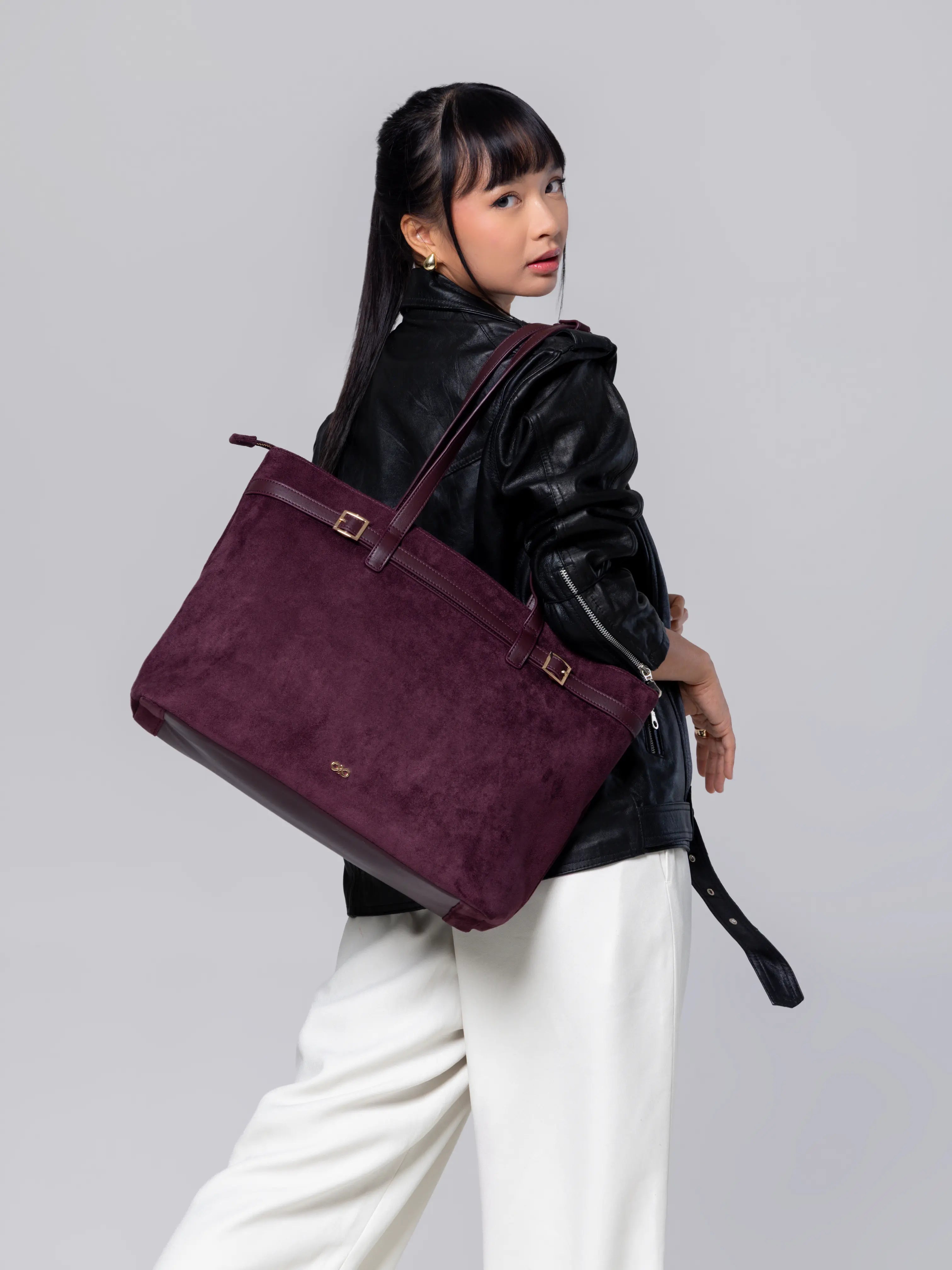 VALENTINA SUEDE TOTE BAG IN BURGUNDY TSL Singapore