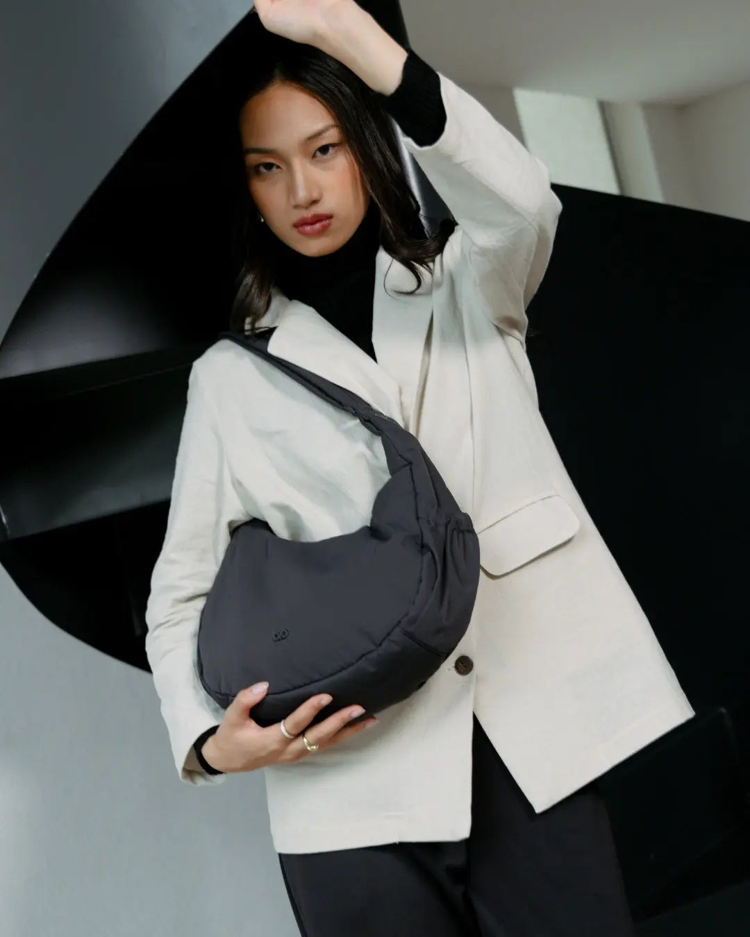 L COSY LUXE CRESCENT BAG CHARCOAL The Sophia Label
