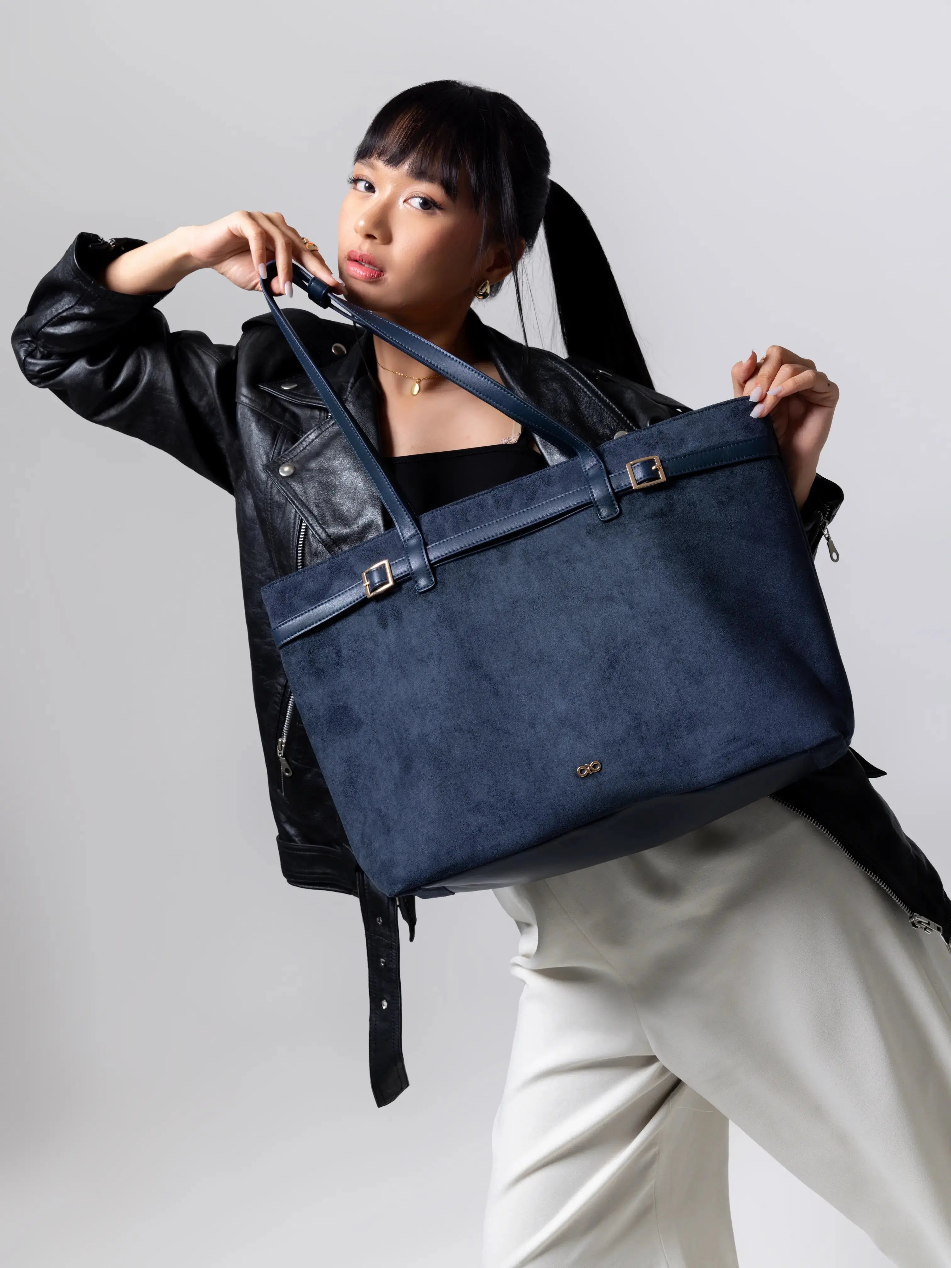 VALENTINA SUEDE TOTE BAG IN PRUSSIAN BLUE TSL Singapore