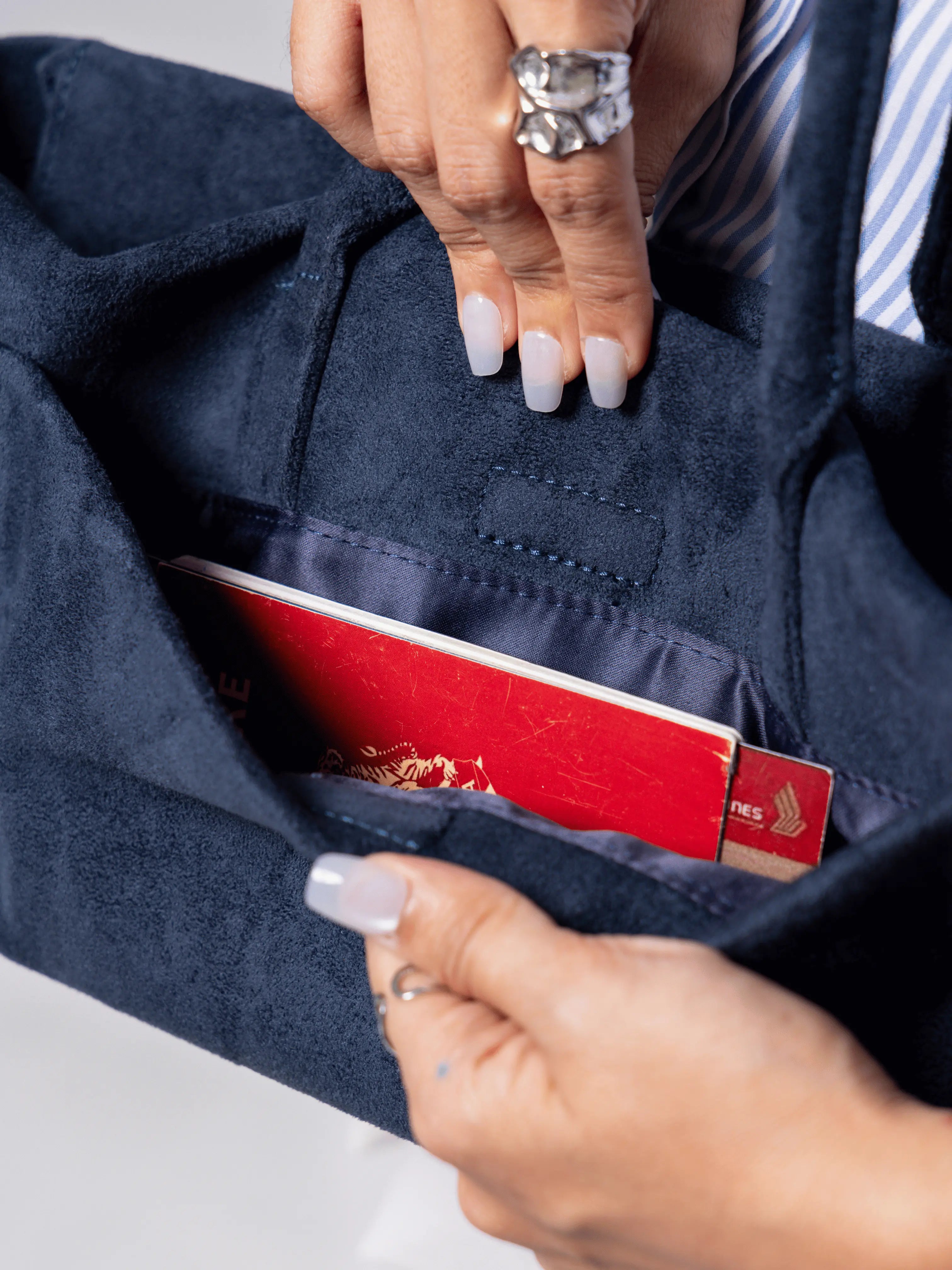 VALENTINA SUEDE BAGUETTE BAG IN PRUSSIAN BLUE TSL Singapore