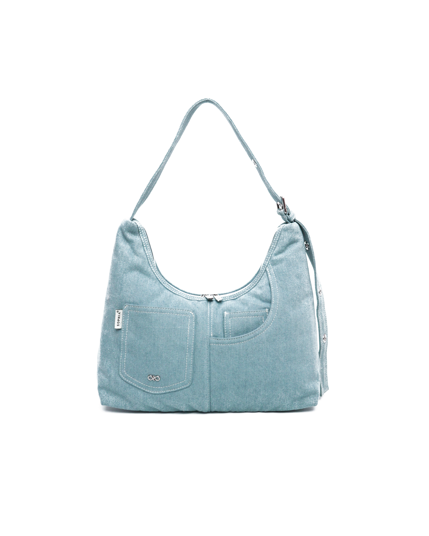 SIGNATURE POCKET HOBO BAG IN LIGHT WASH DENIM