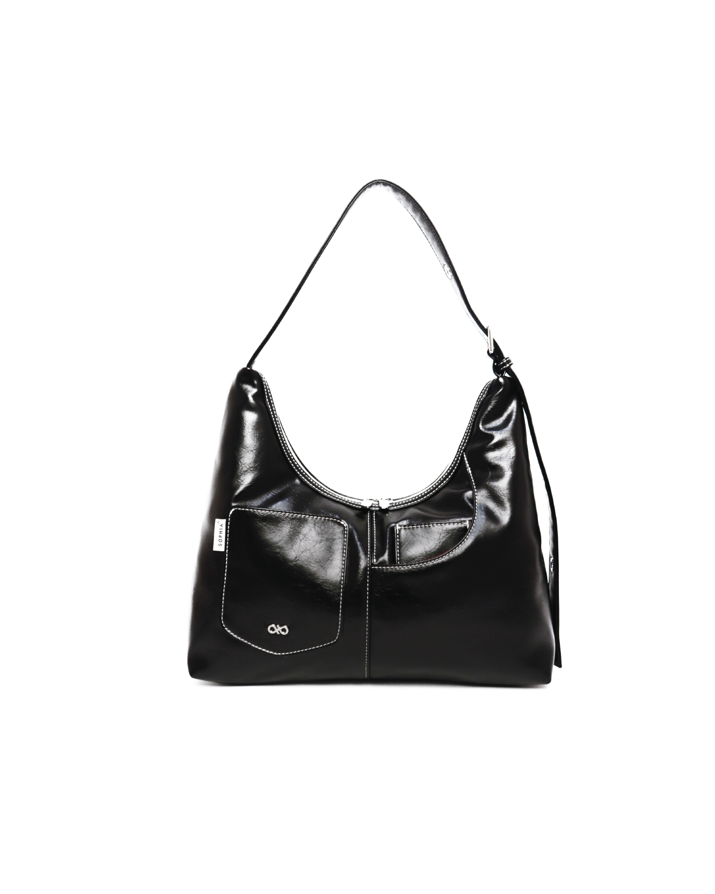 SIGNATURE POCKET LEATHER HOBO BAG IN BLACK