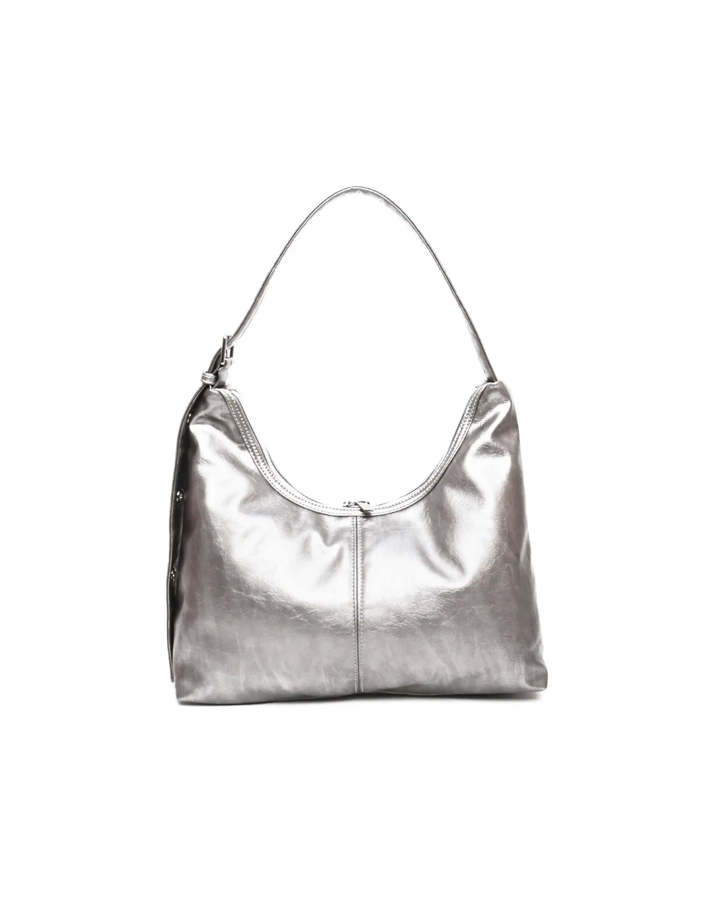 SIGNATURE POCKET LEATHER HOBO BAG IN NICKEL TSL Singapore