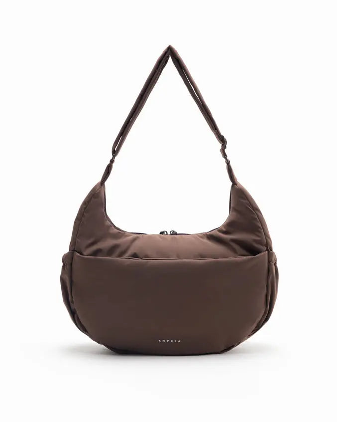 L COSY LUXE CRESCENT BAG IN PECAN The Sophia Label